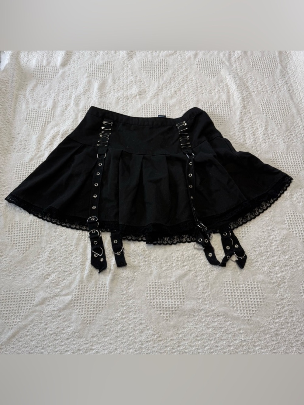 Social Collision Black Emo Lace Trim Mini Skirt (M)